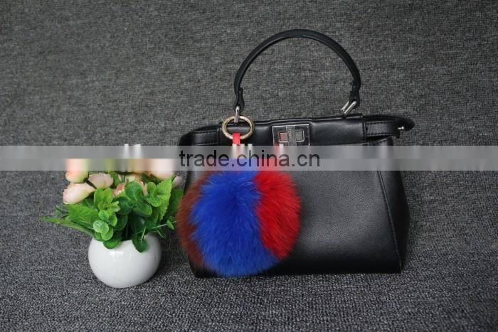 Fox fur pompom real fur ball key ring multi-color fox fur bobble keychain