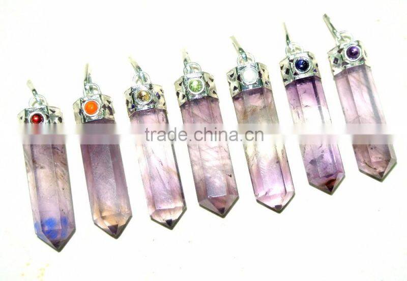 LABRADORITE 7 CHAKRA POINT PENDANT SET : CHAKRA CABACHONE PENDANT POINT SET : CHAKRA PENDANT