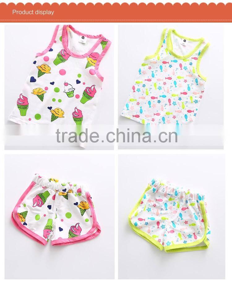 Wholesale Types of Cartoon Printed Comfort Summer Wear Children Tank Top Shorts Sets, Kids Clothes Set