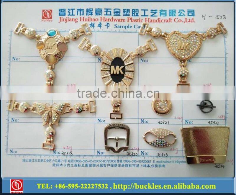 cheap price metal shoe chain buckle with glass