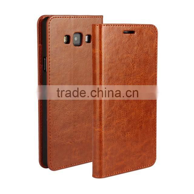 Luxury Mobile Phone Case For Samsung Galaxy A7 Leather Crazy Horse grain premium leather wallet Flip Holder Cover Case
