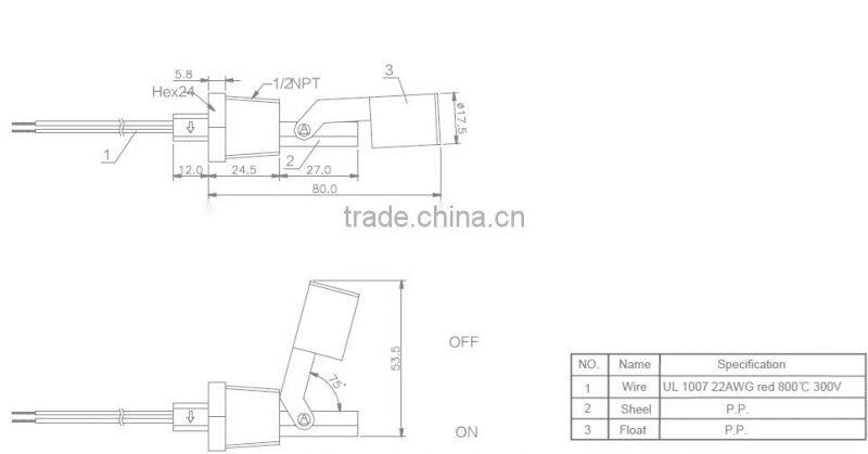 Soway SF122 black broken finger float level switch with two wires Fluid low level switch
