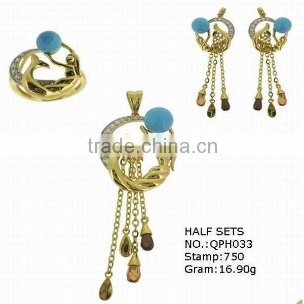 Real 18k solid gold jewelry set with pearl,QPH041