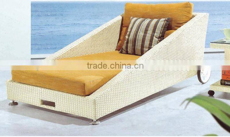Waterproof fabric cushion covered on rattan wicker sun lounger