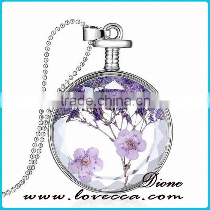 2016 FASHION wholesale round glass locket pendant organic dried flower necklace