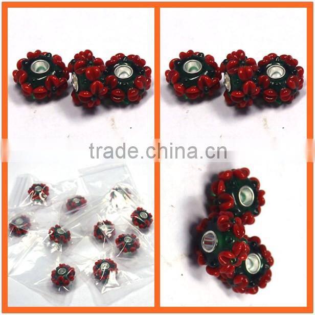 Fashion rondelle glass big hole beads with flower