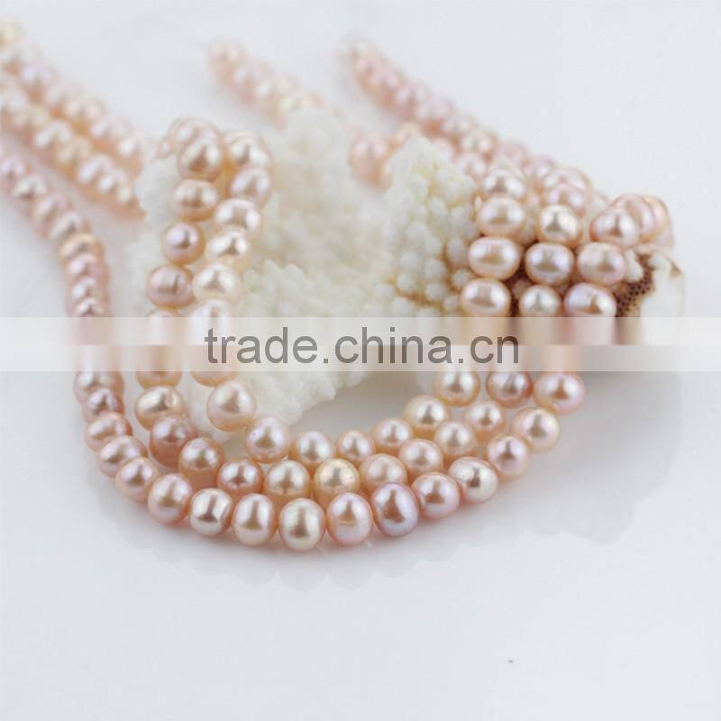 8mm AA grade potato natural shiny luster peach pink pearl string