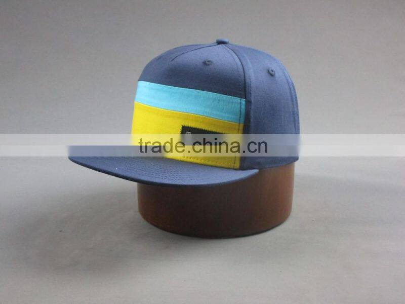 Custom high quality 5- panel cotton twill snapback hat with Woven badge
