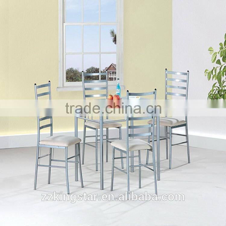 High quality modern marble top table with 4 leather chairs set metal dining set