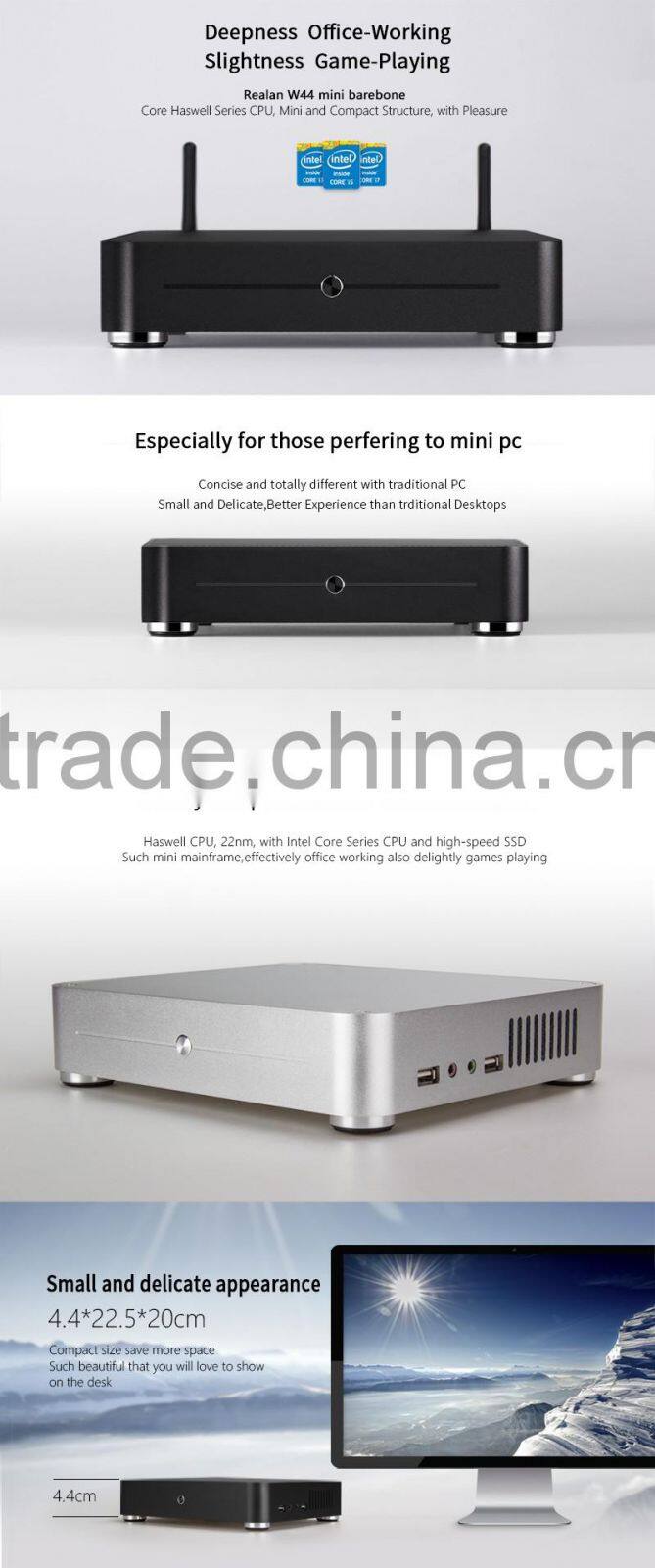 Realan W44-J1900T1 Mini ITX PC Celeron J1900 Processor Quod Core Support 8GB RAM 2 COM 6 USB 1HDMI 1 VGA 2 Audio 2 WiFi Hole