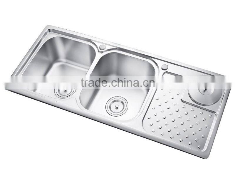 S9749 hot sell to ethiopia/sri lanka double bowl with drainer board and dustbin