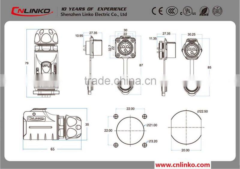 ip68 3pin male female connector for led outdoor lighting
