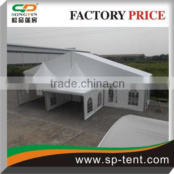Customs clearspan marquee 10x20m with peaked roof and entrance pagoda tent