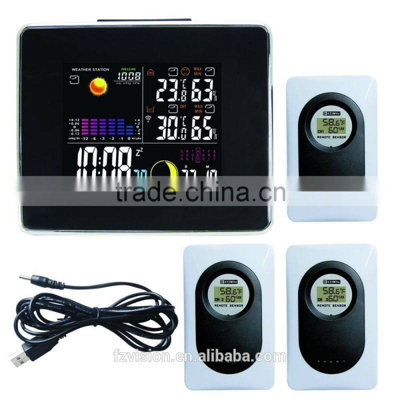 433 MHz wireless Station with Hygro-thermometer/ Wireless Weather Station clock with 3 Remote Sensors for home
