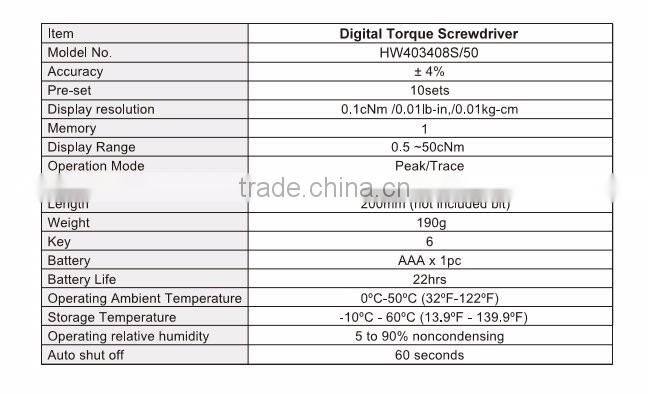 Taiwan Made High Quality New Digital Automotive Tool 0.5~50cNm Digital Torque Screwdriver