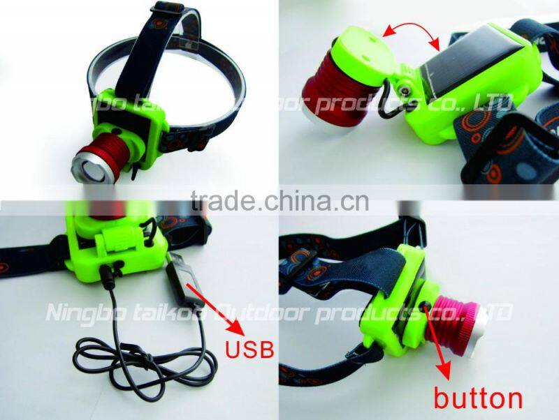 HL1232 solar powered rechargeable newest design zoom led head light
