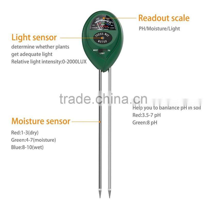 Premium 3-in-1 Soil Tester Meter (Moisture, pH & Light) for Outdoor Plants