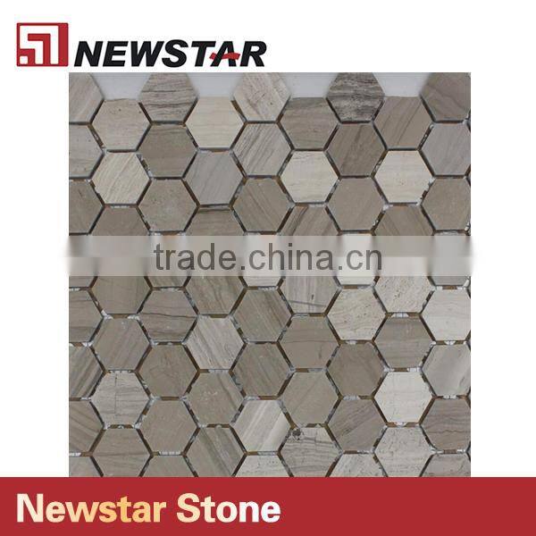 Newsar 1'' Gray Wooden Marble Hexagon Light Grain Wood Mosaic for Bathroom