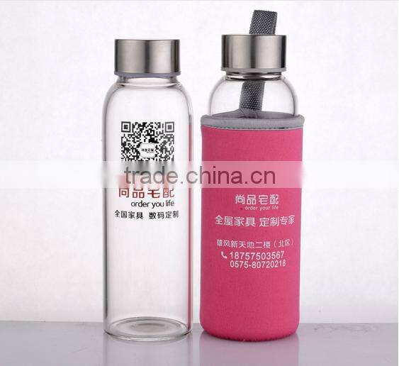 Promotional heat-resistant custom glass water bottle,custom design glass bottle,borosilicate water bottle