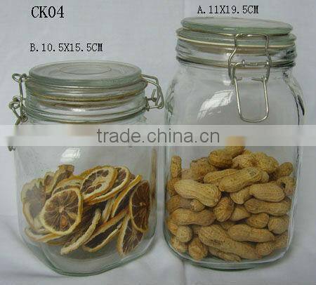 clear square big glass airless jar with clamp glass lid