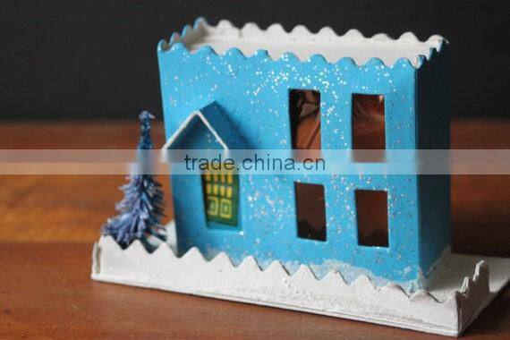 Turquoise Blue Vintage Putz Christmas House