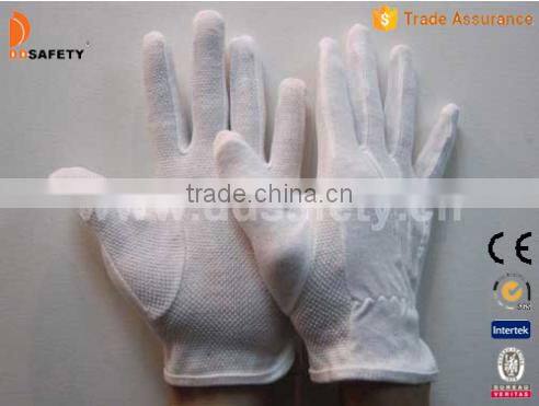 DDSAFETY 2017 100% Bleach Cotton Interlock PVC Dots Shirred Safety Gloves