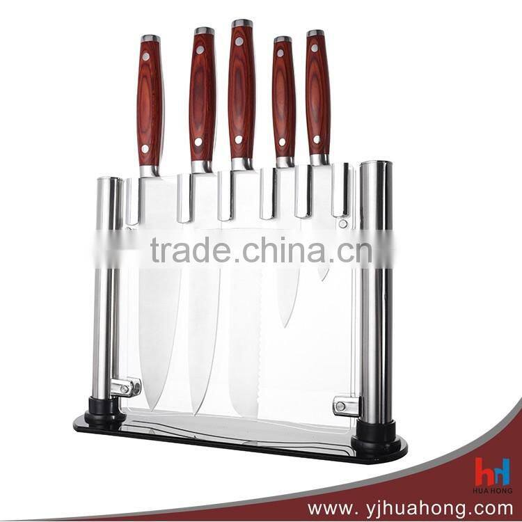 Wooden Handle Stainless Steel Knife Set with Bamboo Block