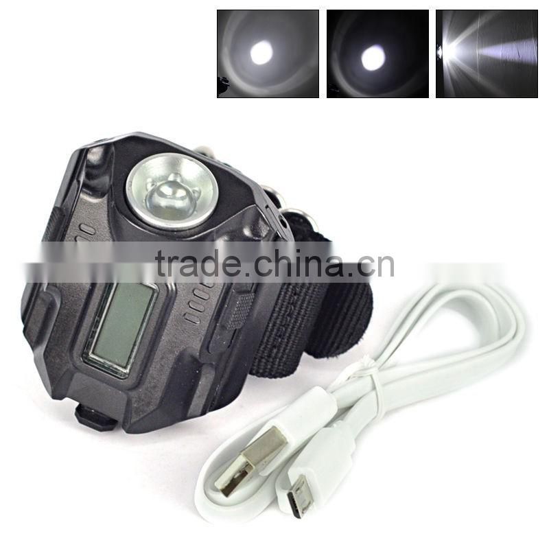 2016 hot Waterproof Tactical R5 Rechargeable LED Flashlight Torch Wrist Light Lamp 3-Mode