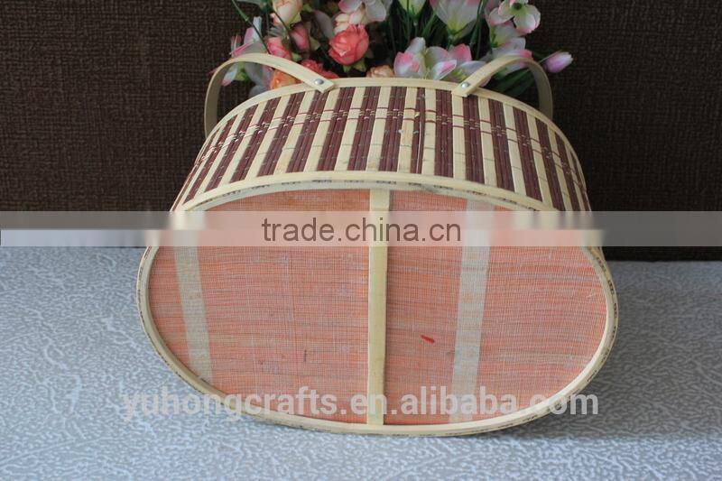 Storage Bamboo Basket With Handle For Picnic
