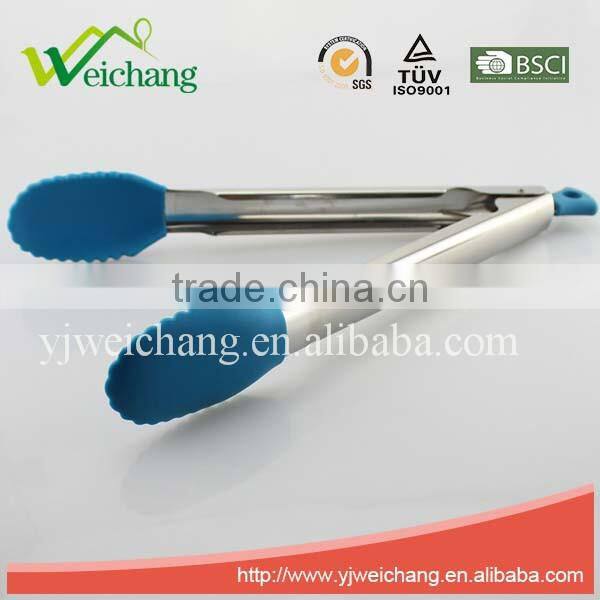 WCK004 Premium Comfort Stainless Steel Locking Kitchen Tongs Food Tong with Silicone Heads, Good Grip