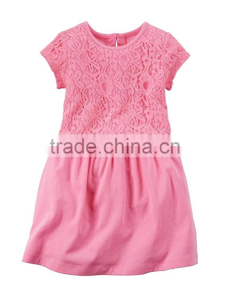 Neon Lace Girls Jersey Dress Short Sleeve Toddler Dress HSD9152