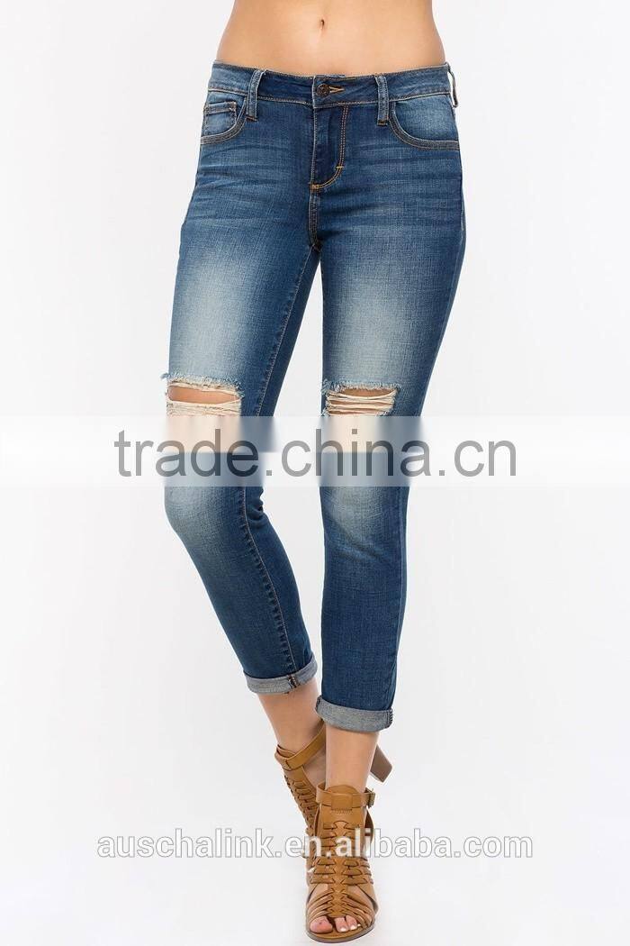 2017 new style euro fashion ladies skinny scratch washed jeans