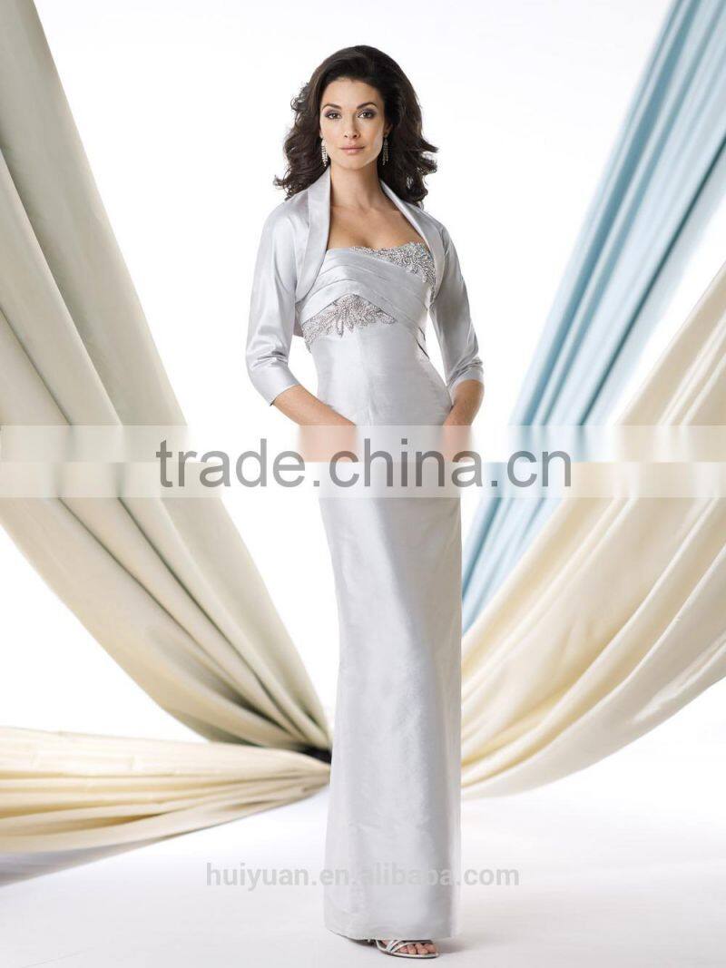 formal designs satin long sleeve two color evening dress