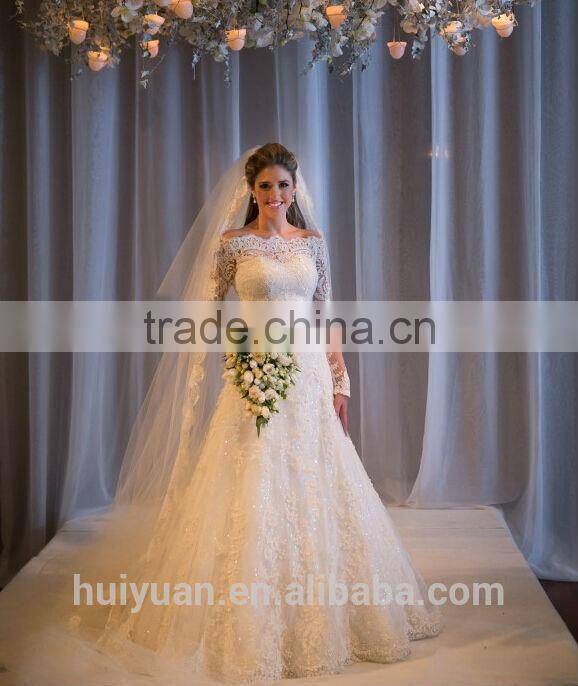 new design long sleeve bridal muslim wedding dress with veil