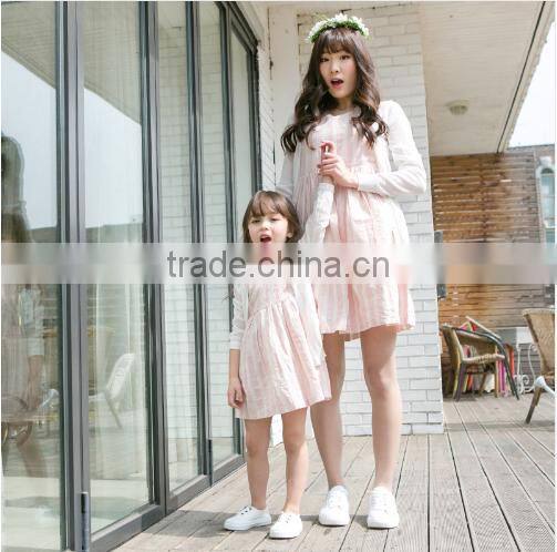 Hot selling wholesale srtipe white flower new model mother daughter matching girl dress