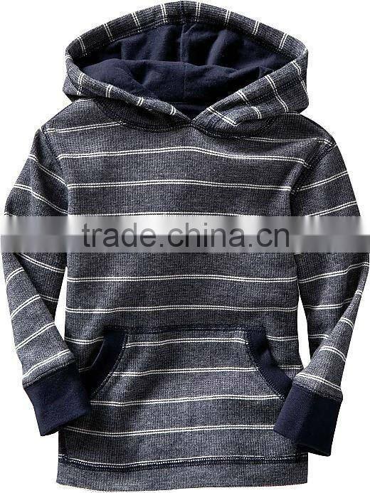 CHILDREN STRIPED PULLOVER HOODY WITH CONTRAST RIB CUFFS