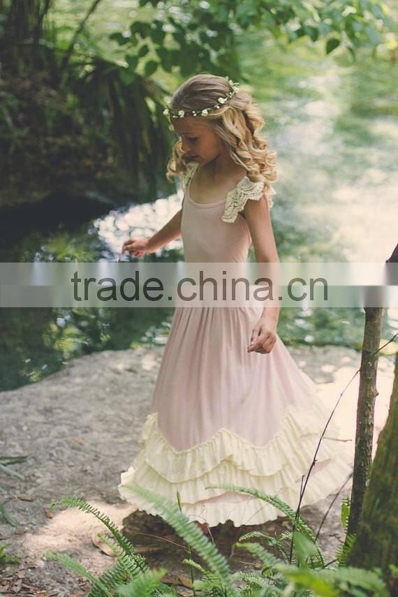 Flower Girl Dress Vintage Boho Dress Junior Twirling Bridesmaid Dress