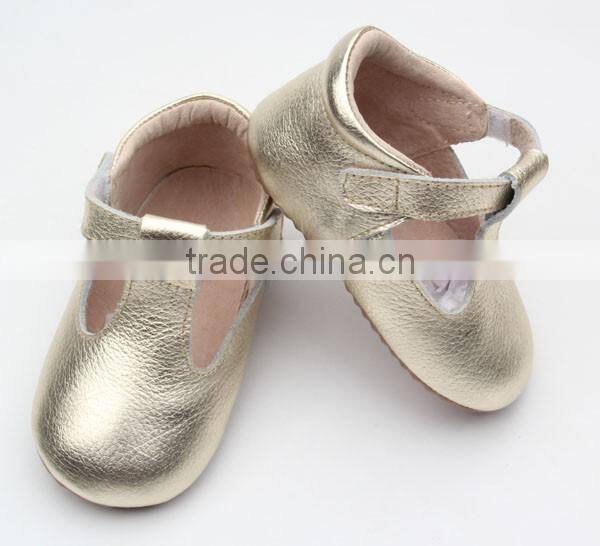 Skidproof genuine leather popular T-bar baby leather shoes soft