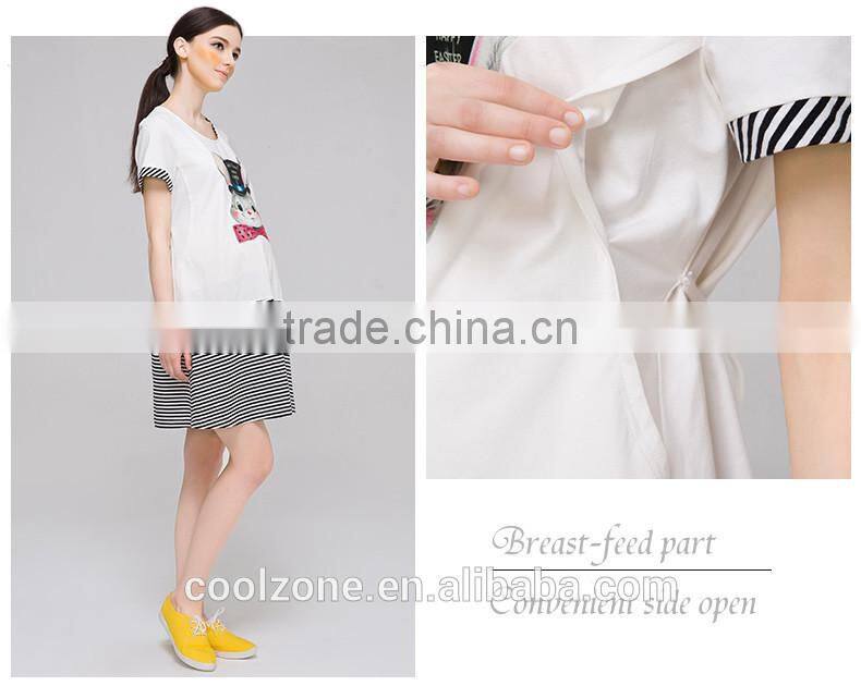 100% Cotton Maternity Dress Cute Outdoor Pregnancy Clothes Shortsleeve Dress Wholesale Maternity Clothing
