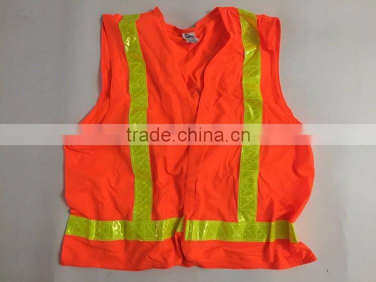 Customized orange highlight PVC safety reflective vest with 100%polyester tricot fabric