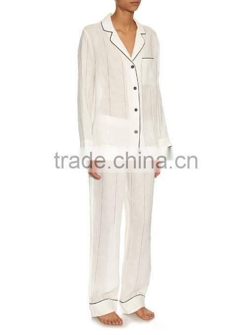 Long sleeve/pants sexy nighty design liner fabric pajamas ladies suit deisgns
