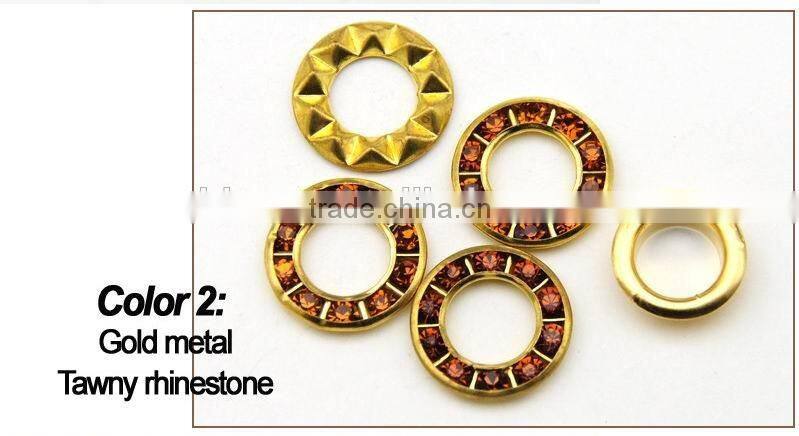 3 colors 17mm round metal brass rhinestone eyelets crystal diamond grommets glass eyelets RE-17mm-002