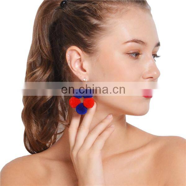 Punk Tassel Statement Chain Earring Colorful Fur Ball Dangle Stud Earring