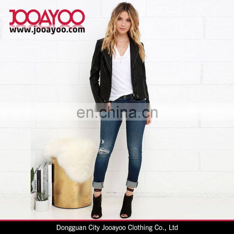 Latest Women Winter Coat Design Chic Black Vegan Leather Jacket