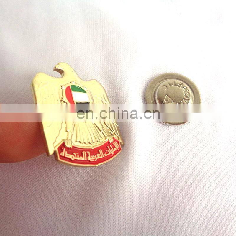 round shape customized UAE falcon image promotional gifts metal badge pin for 46th UAE national day