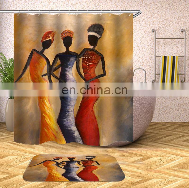 Cheap Black Woman Shower Curtain With Hook, African American Hot Sell African Women Shower Curtain