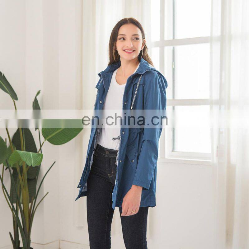 Wholesale Amazon burst casual waterproof waist hoodie female mid-autumn long raincoat ZIP jacket female