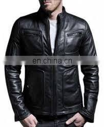 Fashion Men Stand Collar Zipper Leather Jacket Motorcycle Leather Jacket Coat