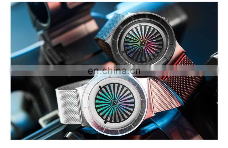 SINOBI Creative Watch For Man Colorful Vortex Dial Steel Mesh Band Quartz Watches Man Custom Logo Watch OEM S9837G