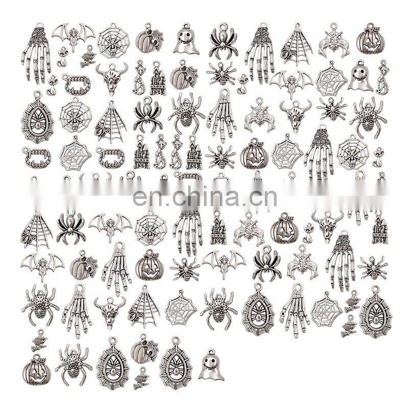 100 pieces Mix sale Tibetan silver accessories Halloween ancient silver bracelet accessories diy pendant